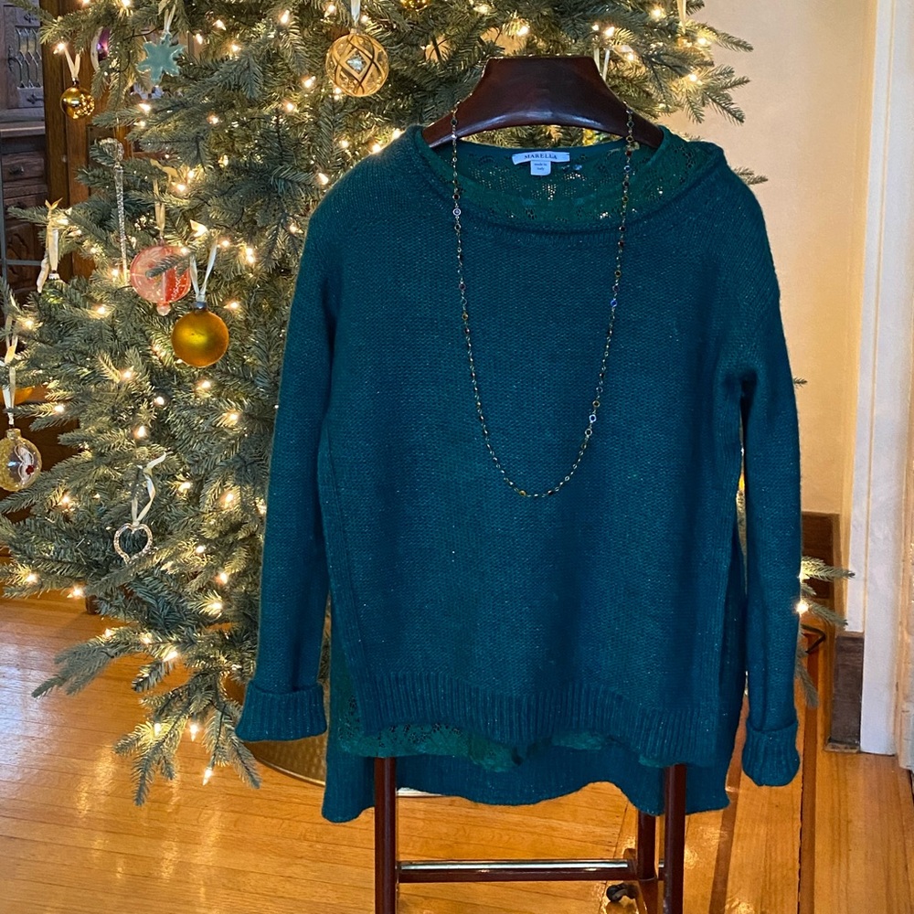 MARELLA Emerald Green Fuzzy Crewneck Sweater - Picture 4 of 12